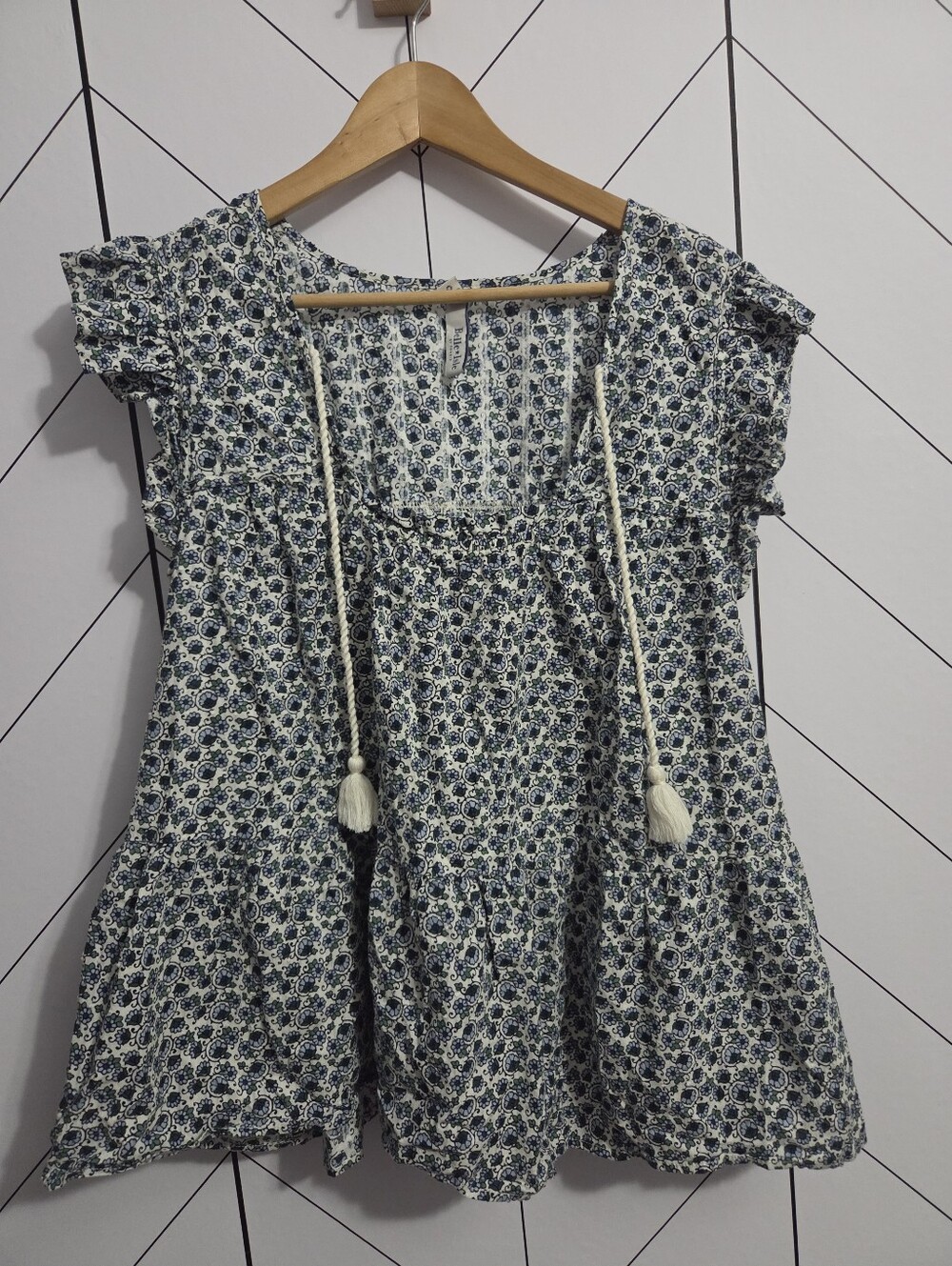 Torrid Belle Isle Blue Floral Cotton Tie-Front Tiered Babydoll Top, Plus 2 / 2X